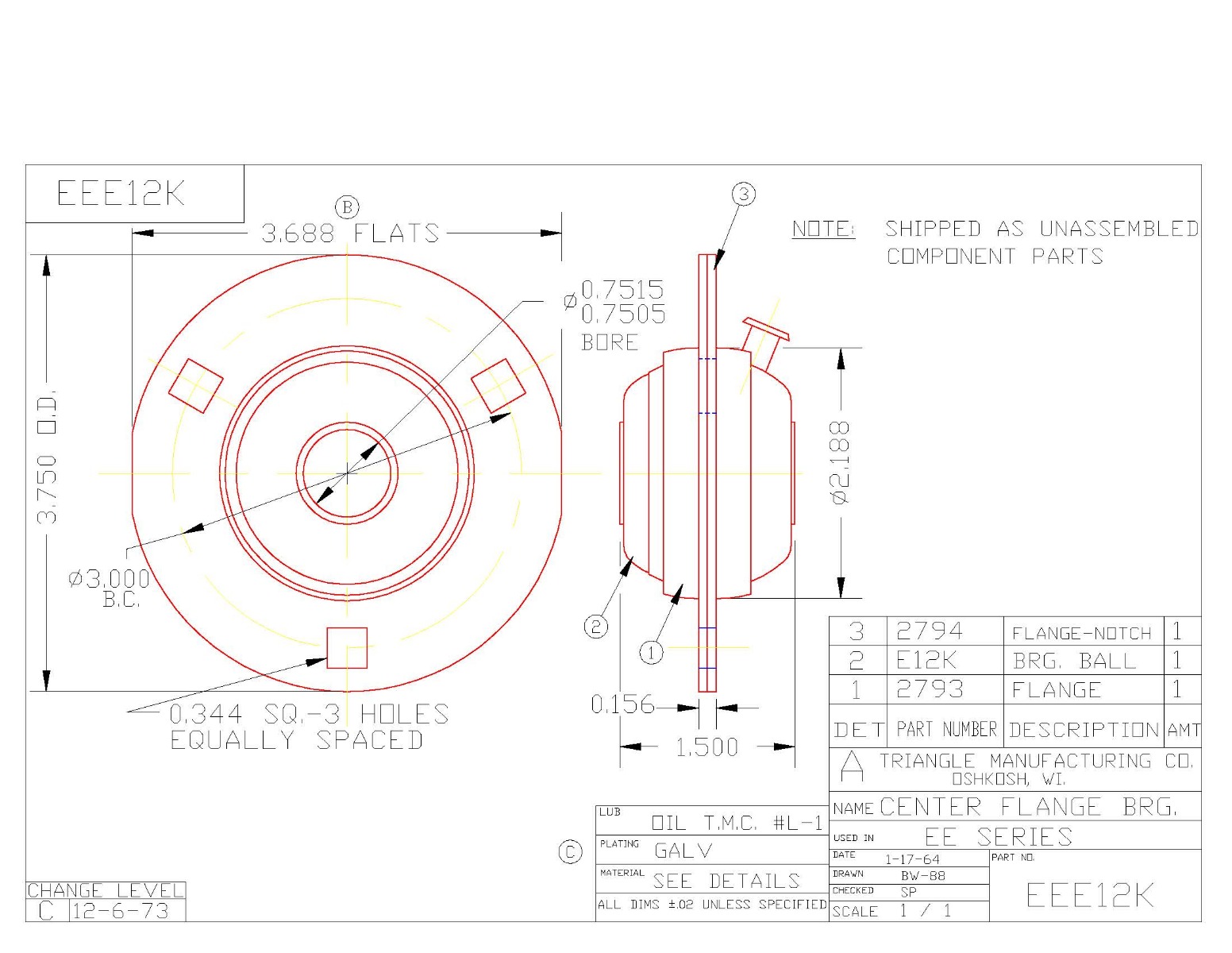 3 Bolt Flange Bearing with Bushing EEE12K