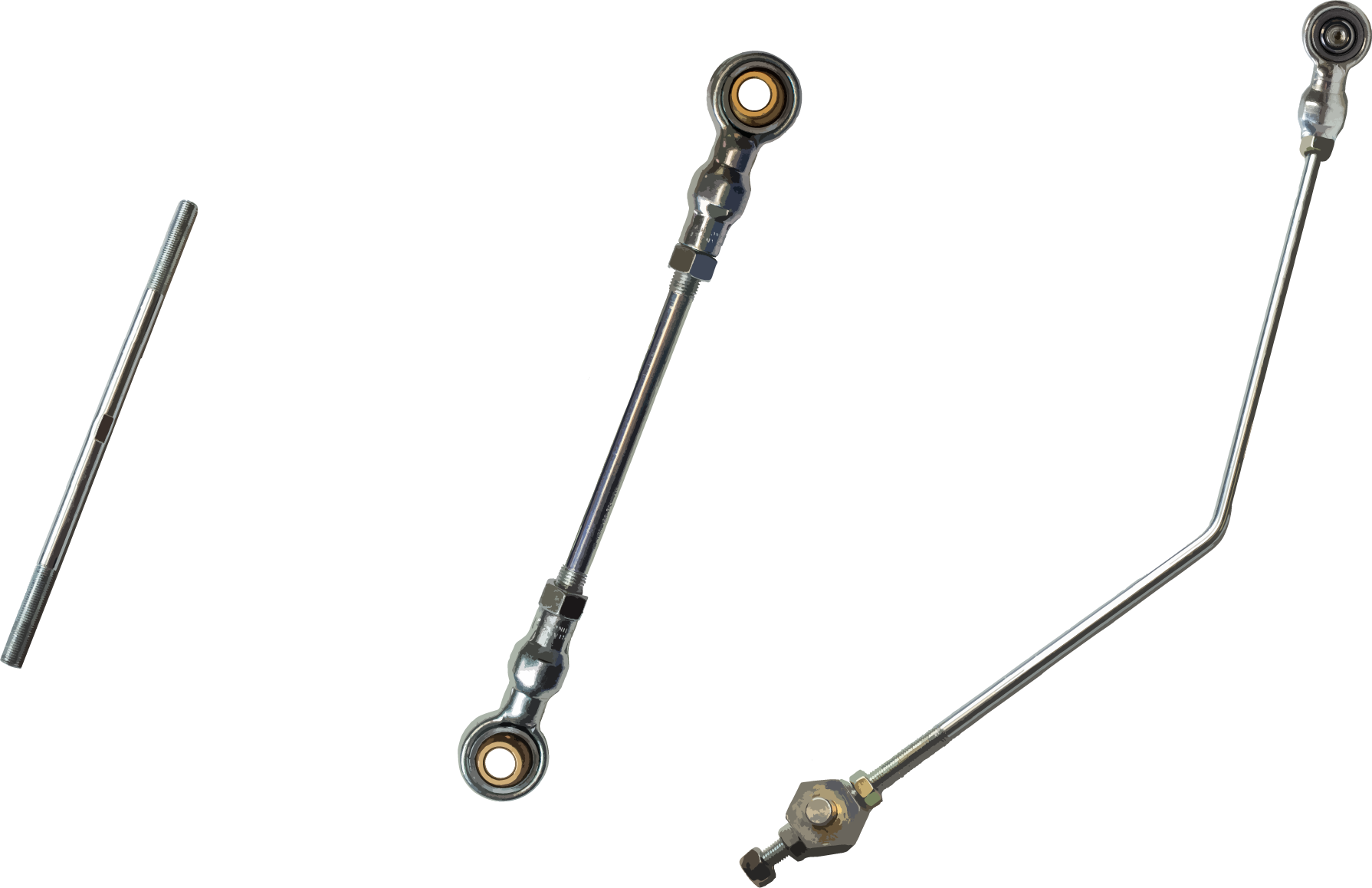 Threaded rod next to linkage assembly and rod bending assembly.